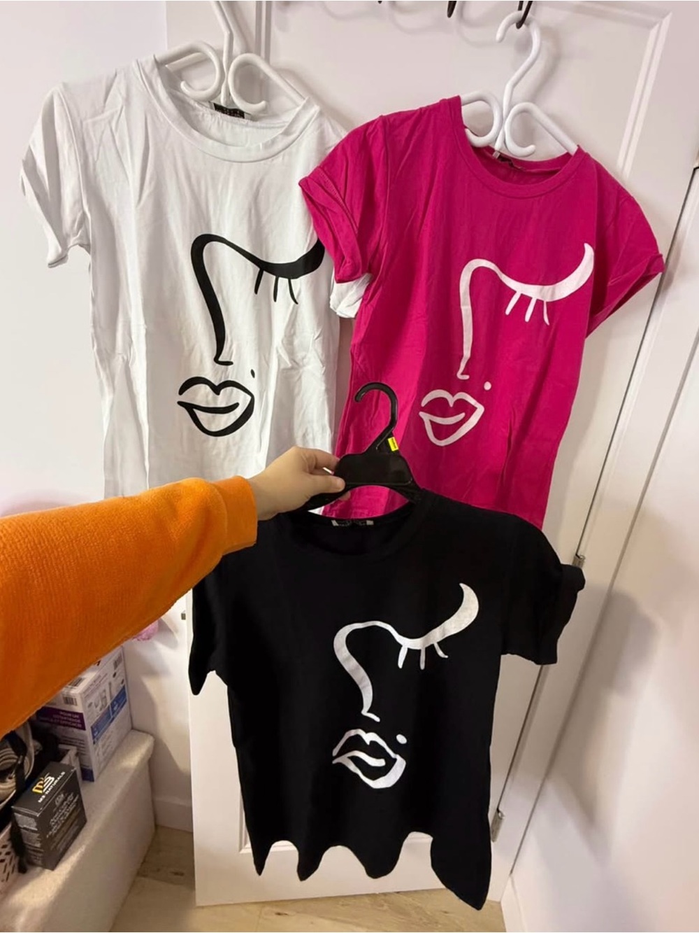 Graphic Face Tee for Kids - Pink, White, Black - Set of 3